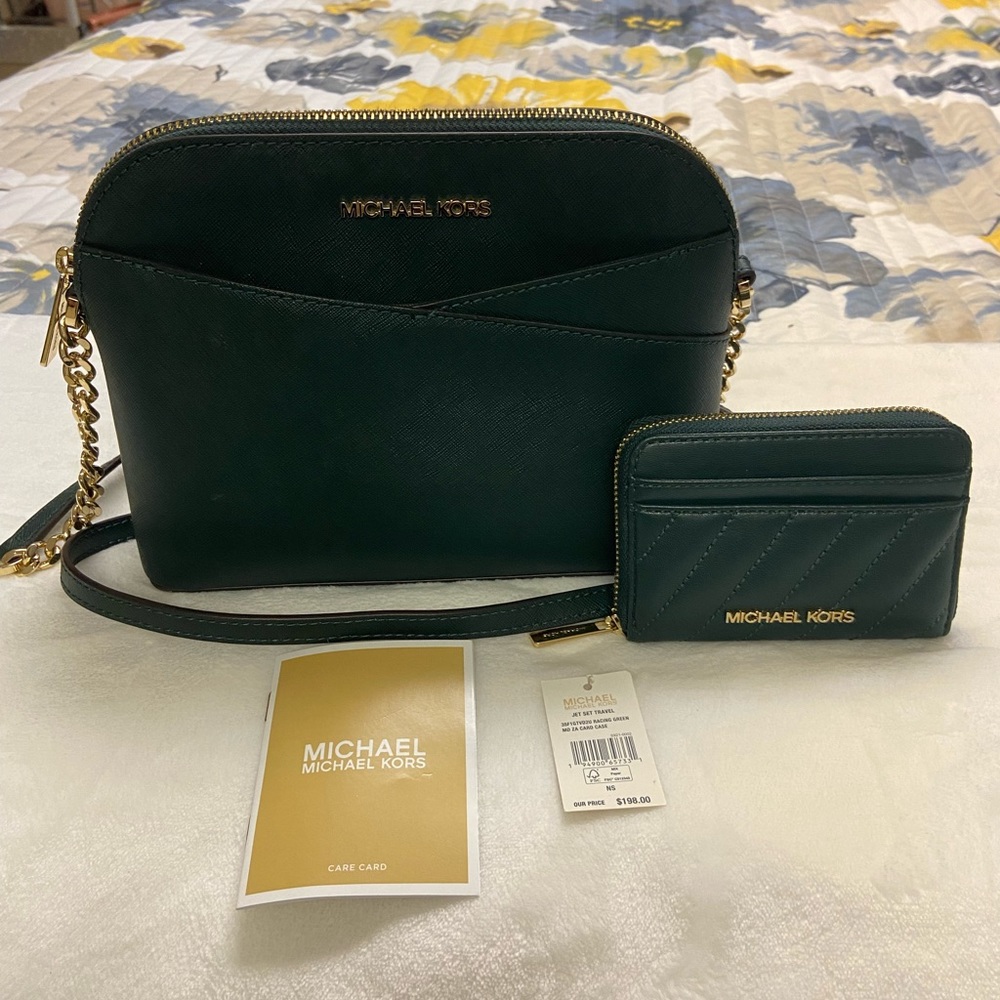 Dark Green MK Crossbody and Wallet Set